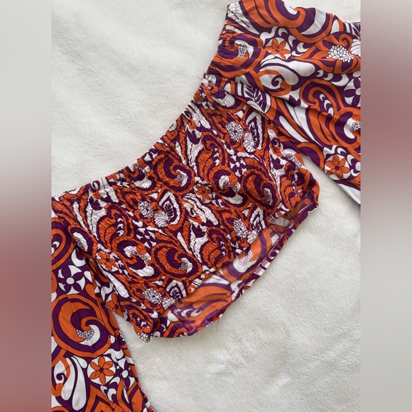 Vibrant Orange and Purple Off Shoulder Crop Top - Picture 4 of 4